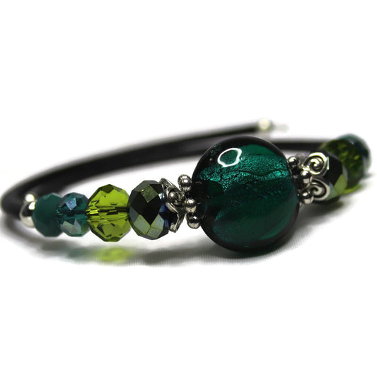Wrap Bracelet - Emerald Green Silver Foil Glass