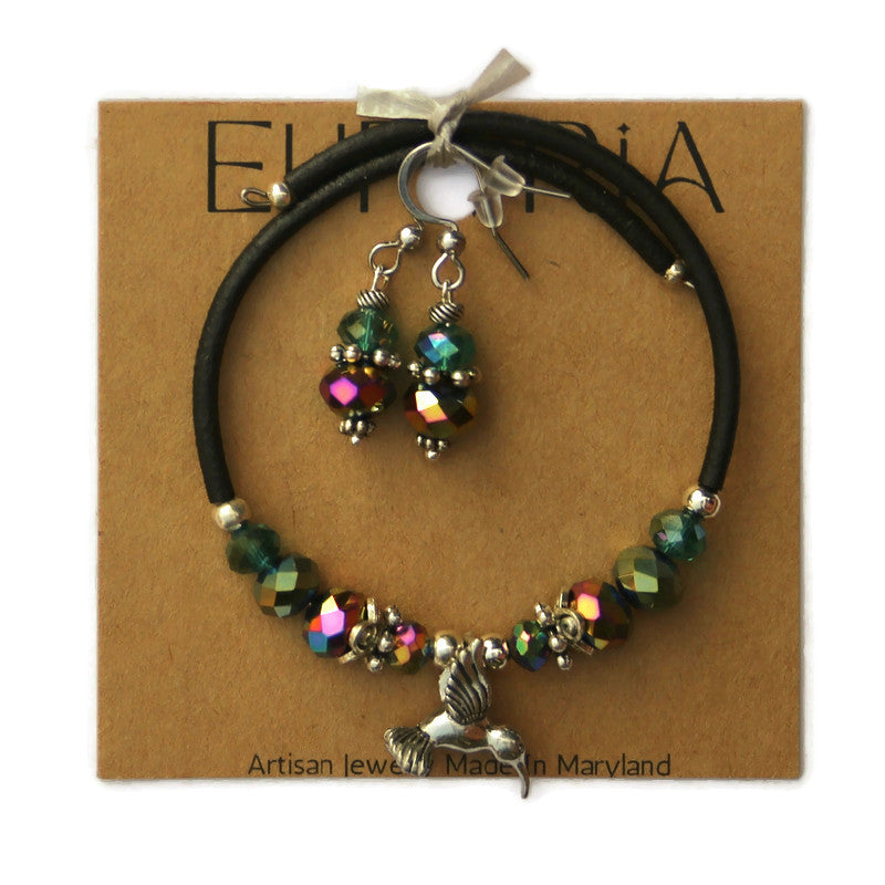 Wrap Bracelet & Earring Set - Hummingbird