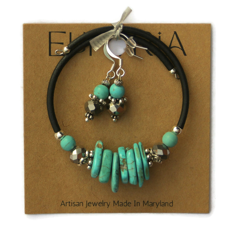 Wrap Bracelet & Earring Set - Turquoise Slices