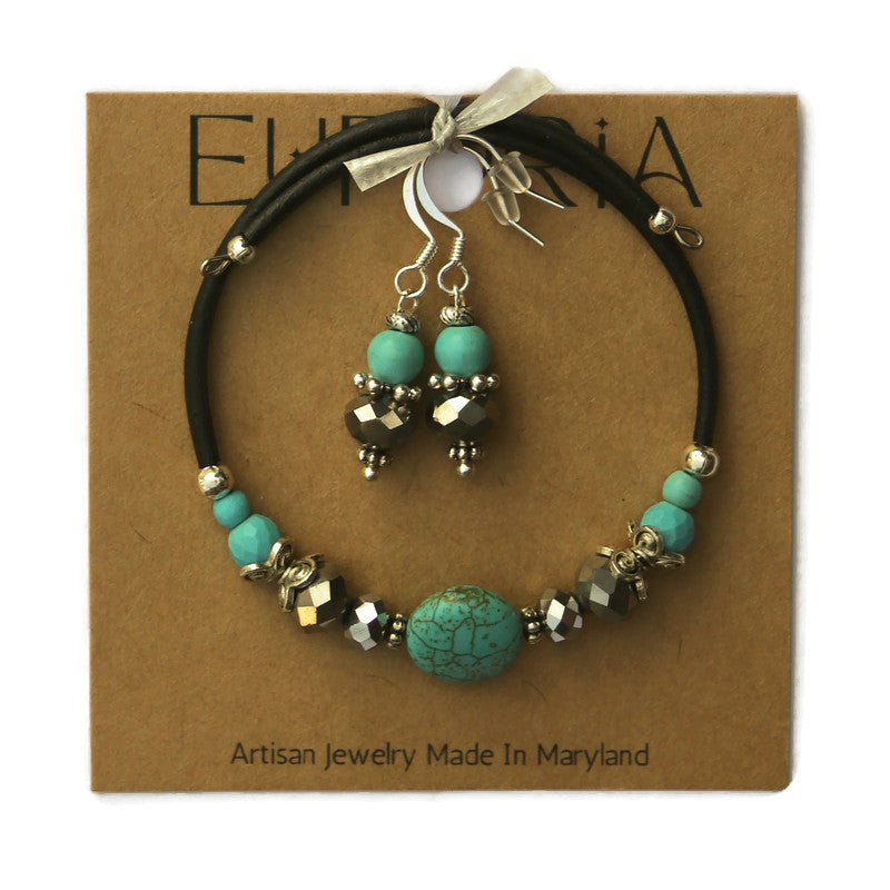 Wrap Bracelet & Earring Set - Turquoise