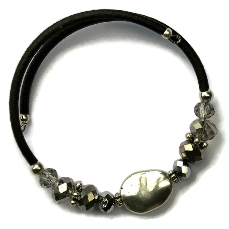 Wrap Bracelet & Earring Set - Organic Silver Oval
