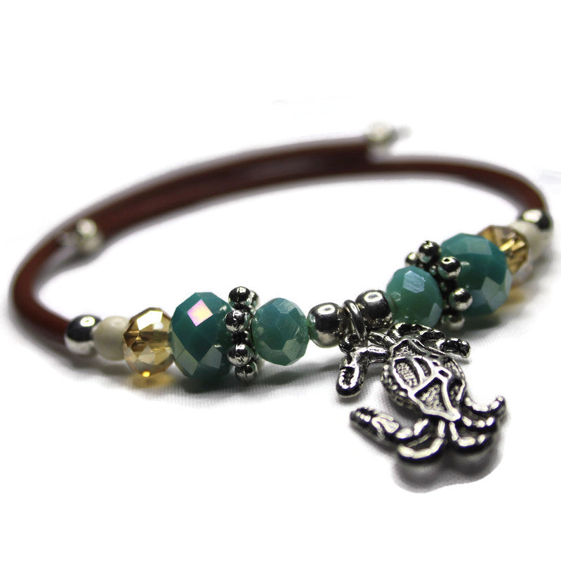 Wrap Bracelet - crab pewter charm with mix aqua and sandy colored beads