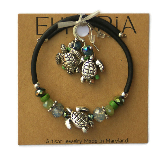 Wrap Bracelet & Earring Set - Sea Turtle