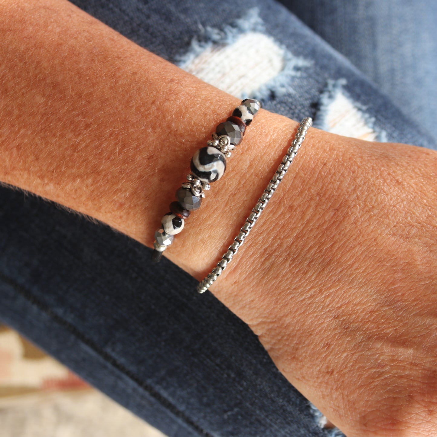 Wrap Bracelet & Earring Set - Dzi Agates