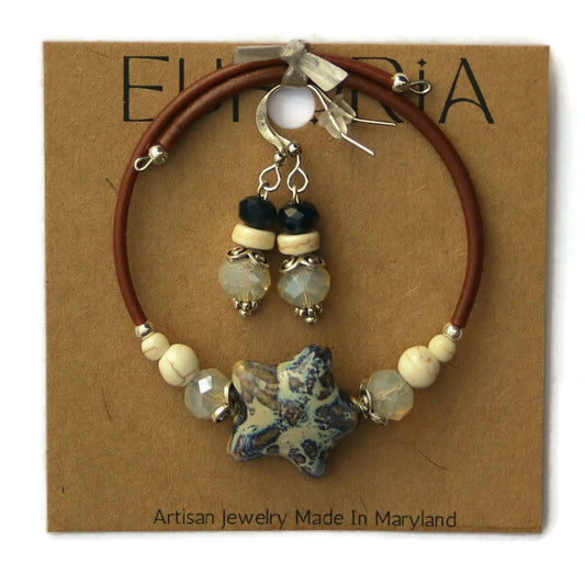 Wrap Bracelet & Earring Set - Ceramic Starfish