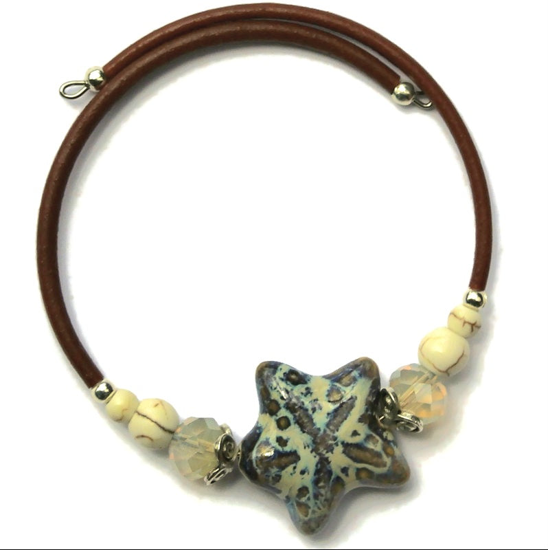 Wrap Bracelet & Earring Set - Ceramic Starfish