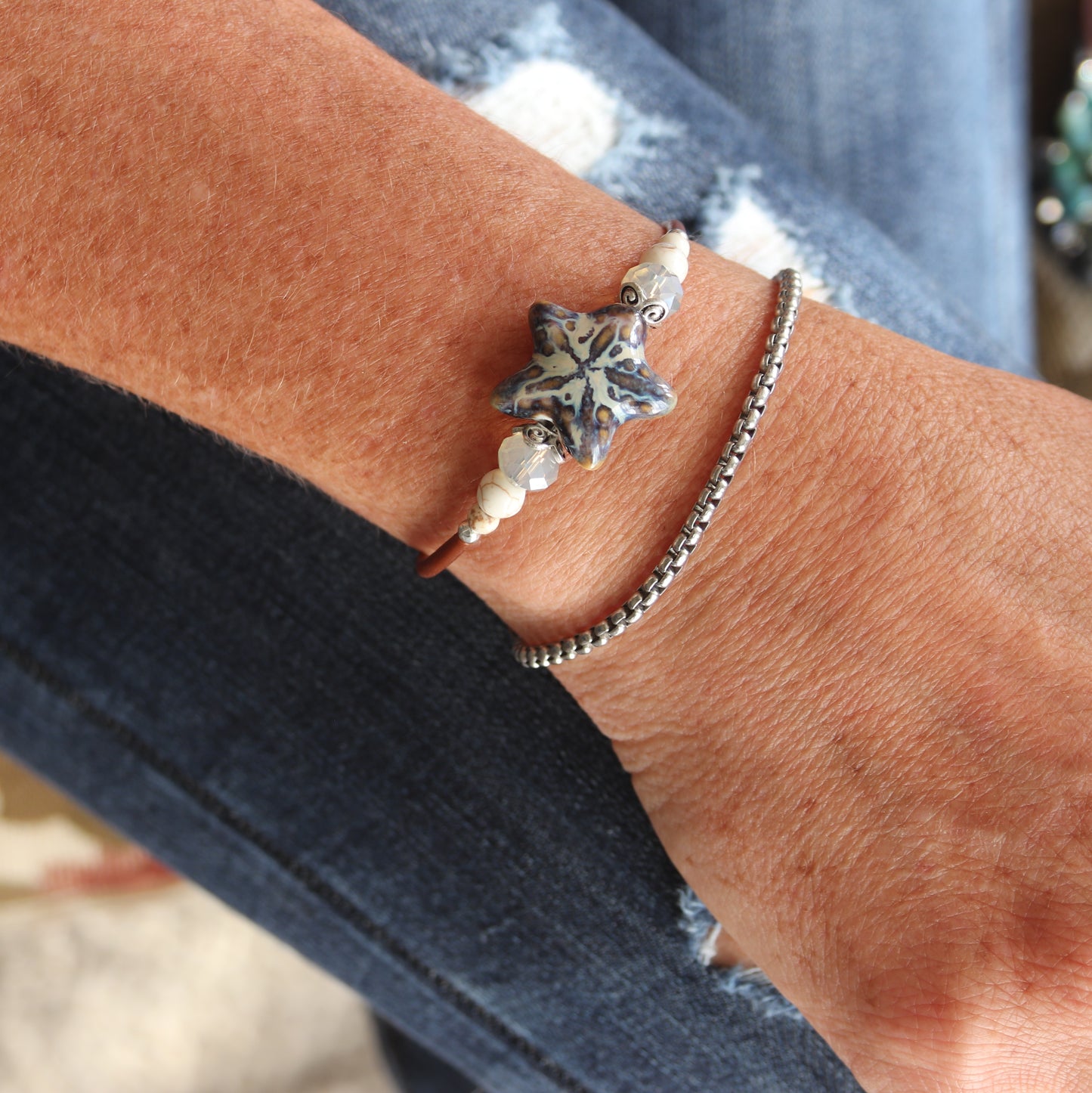Wrap Bracelet & Earring Set - Ceramic Starfish
