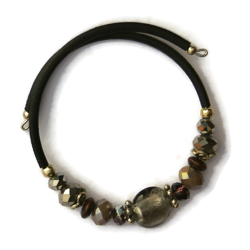 Wrap Bracelet & Earring Set - Gray foil glass