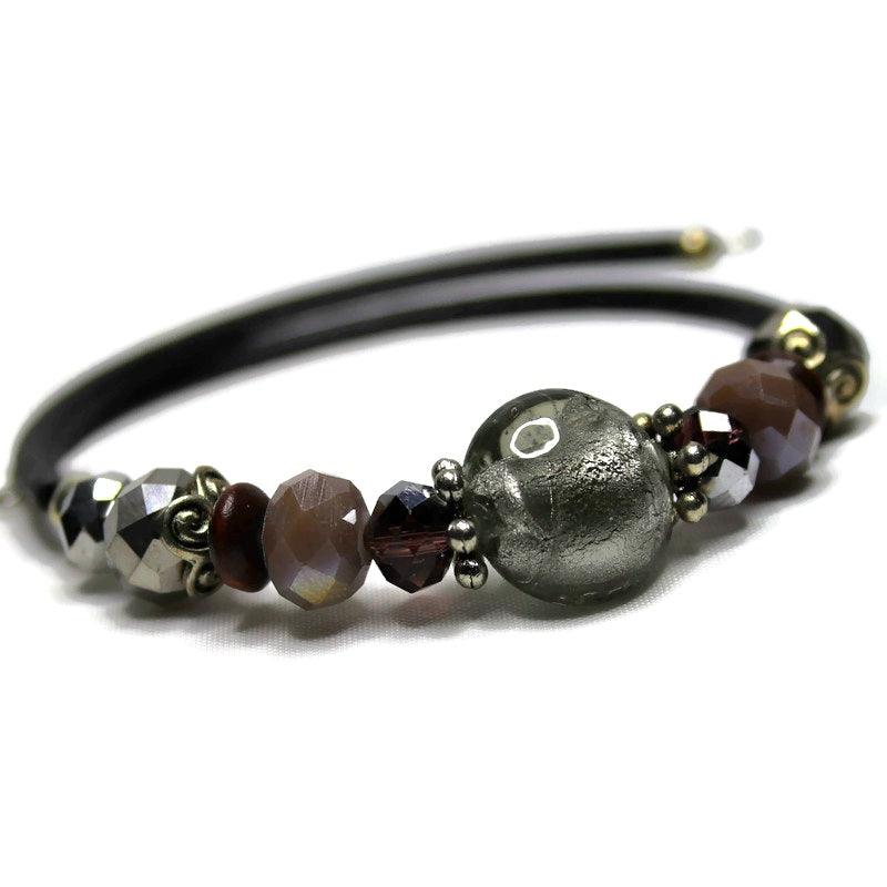 Wrap Bracelet & Earring Set - Gray foil glass