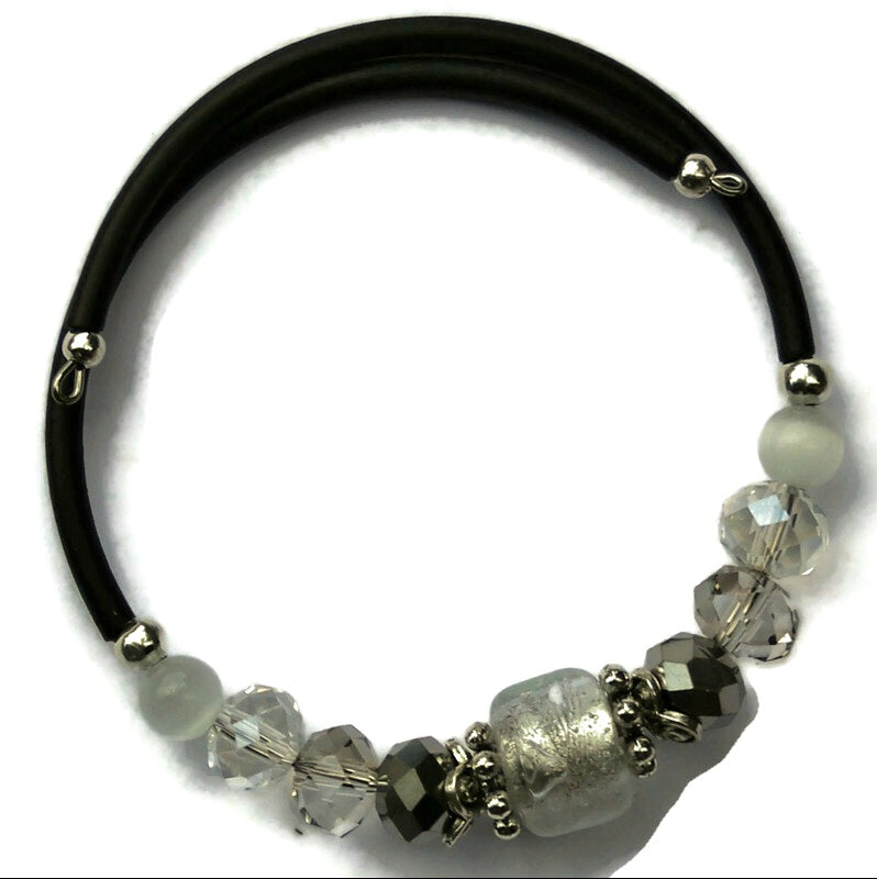 Wrap Bracelet & Earring Set - Clear Silver Foil Glass
