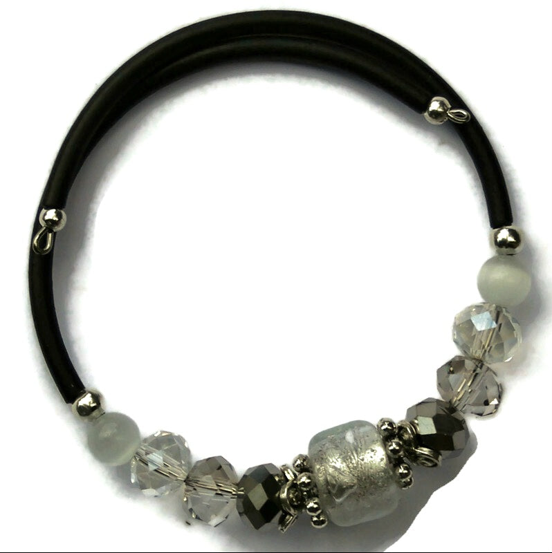 clear foil glass bead with coordinating glass beads wrap bracelet