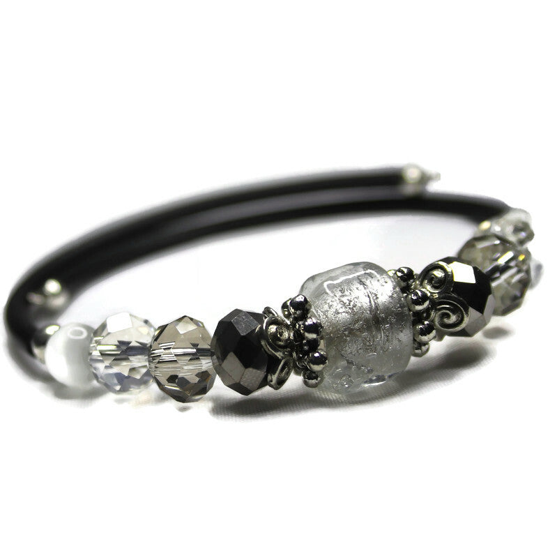 Wrap Bracelet & Earring Set - Clear Silver Foil Glass