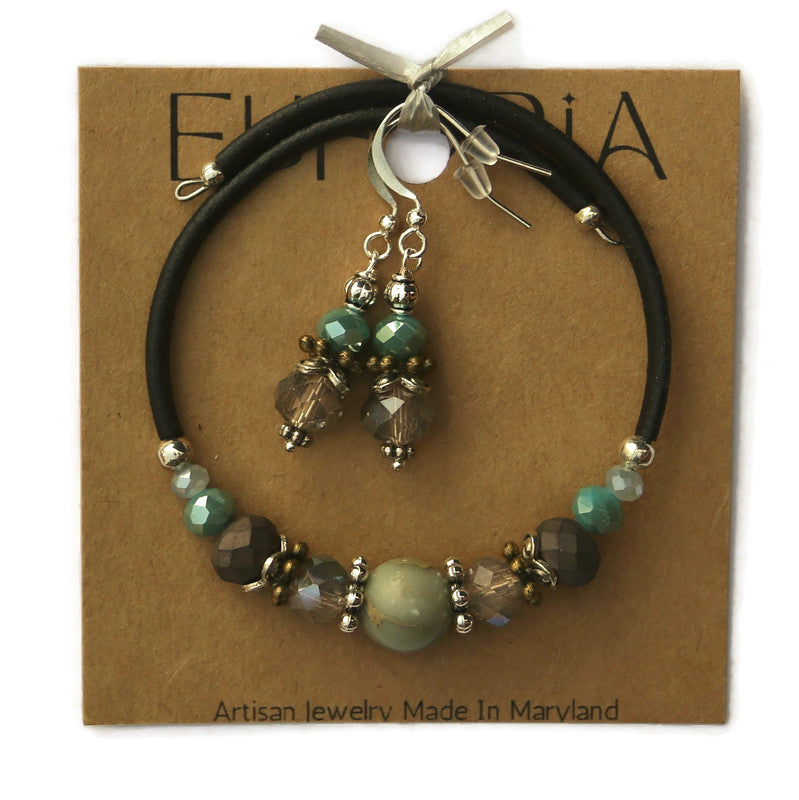 Wrap Bracelet & Earring Set - Impression Jasper