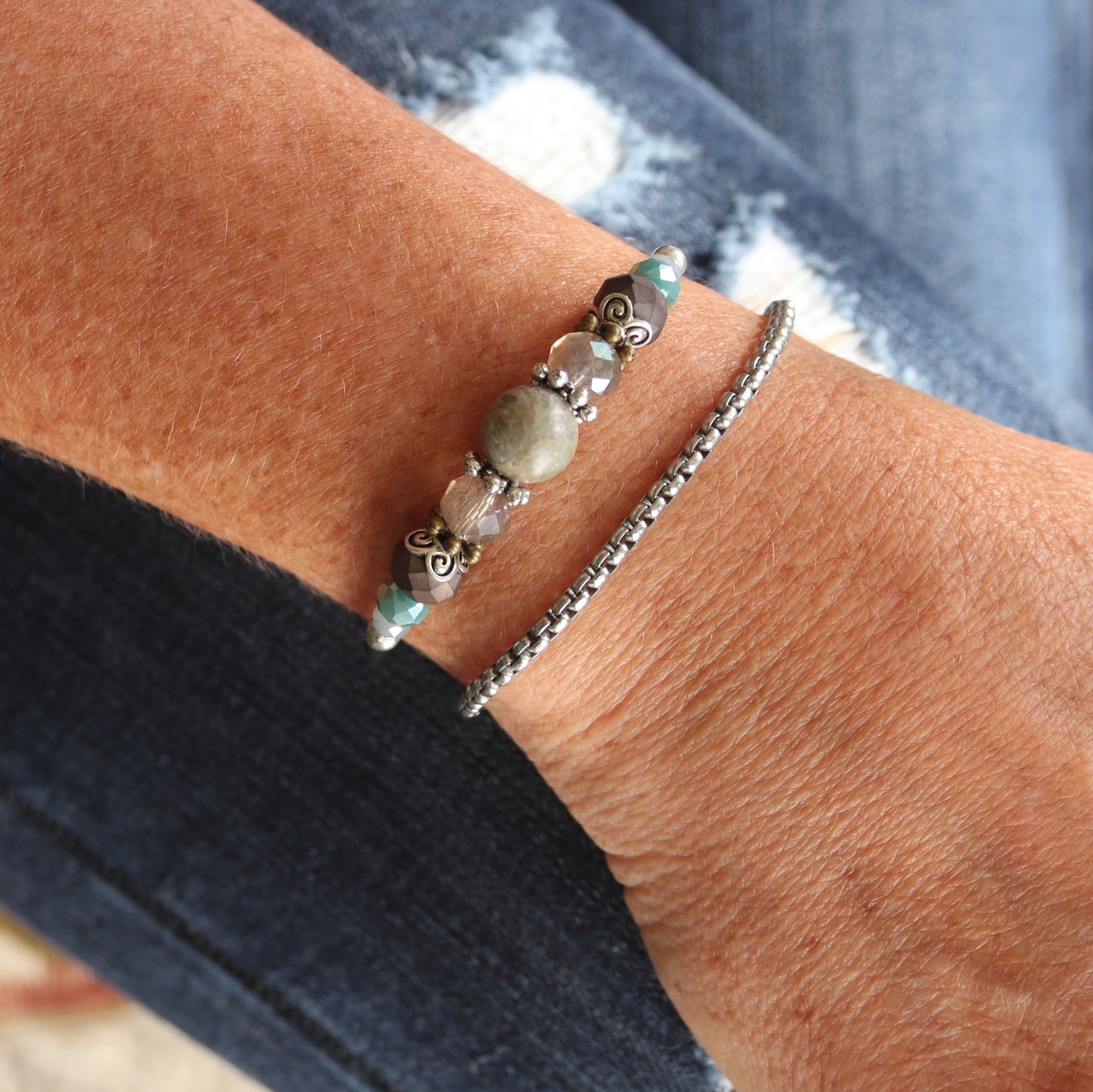 Wrap Bracelet & Earring Set - Impression Jasper