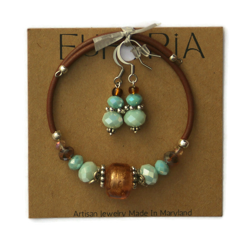 Wrap Bracelet & Earring Set - Rose Gold Foil Glass