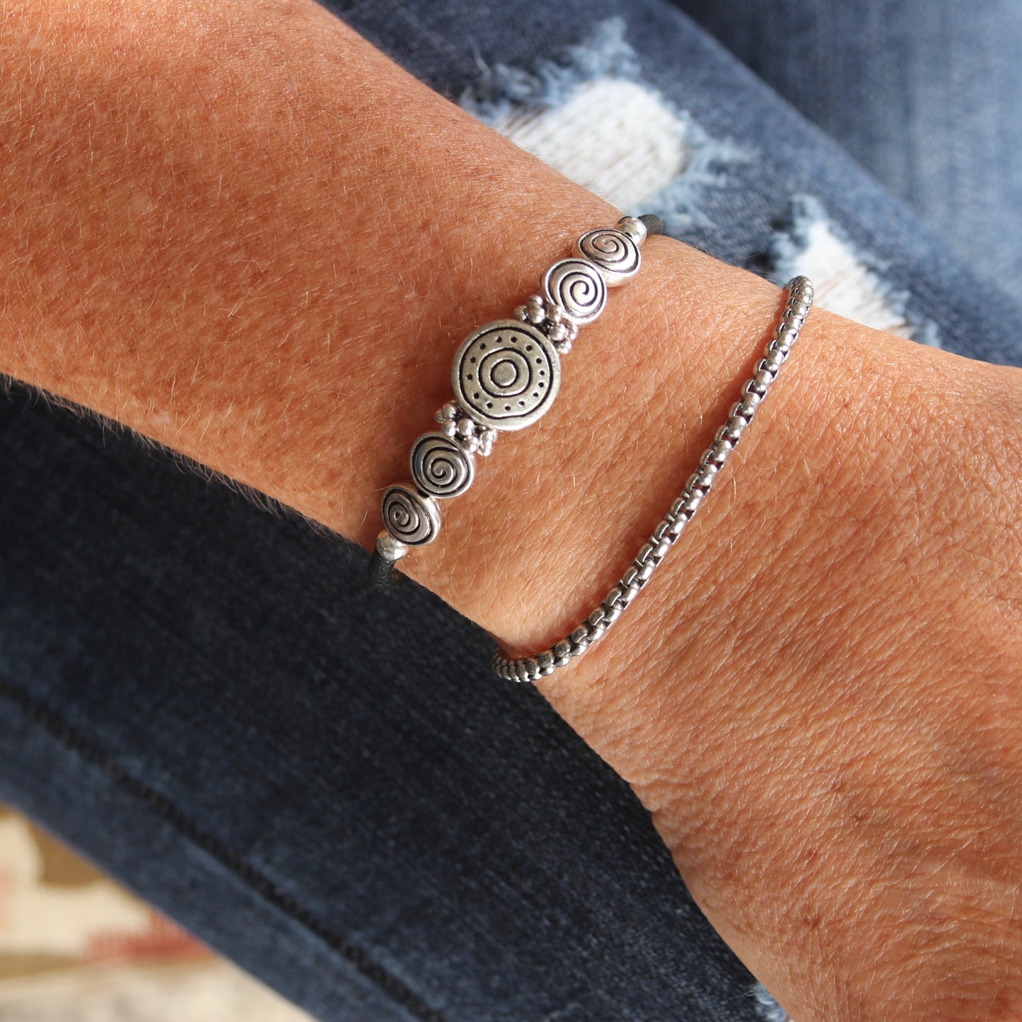 Wrap Bracelet & Earring Set- Silver Circles