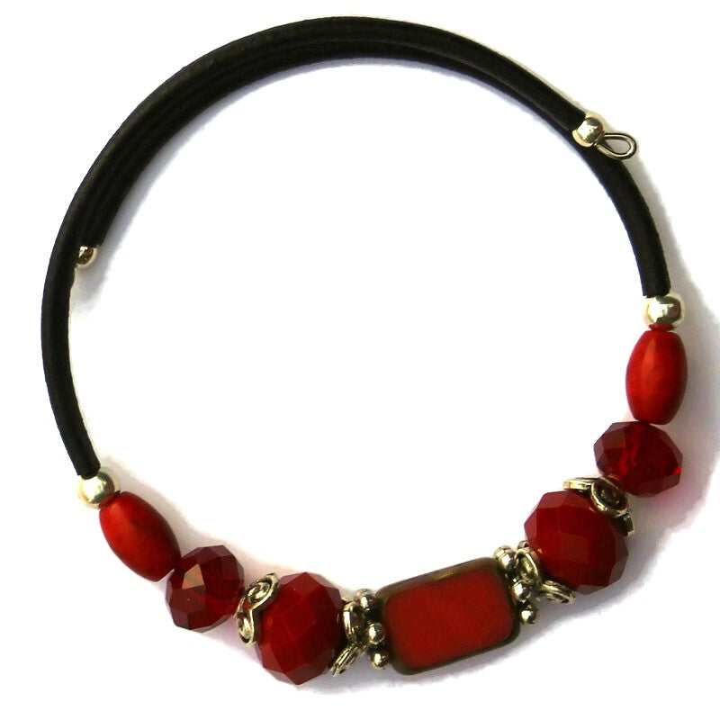 Wrap Bracelet & Earring Set - Red Czech Glass