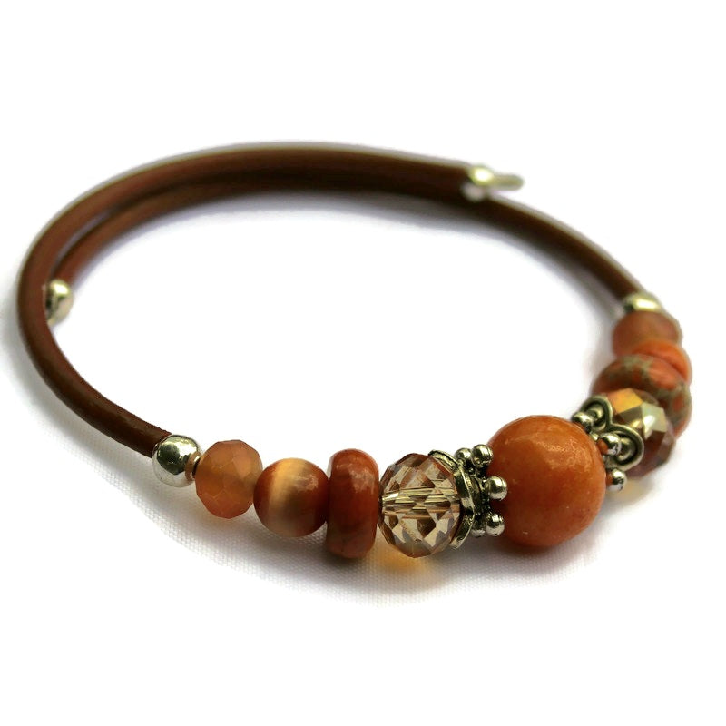 Wrap Bracelet & Earring Set - Burnt Orange Riverstone