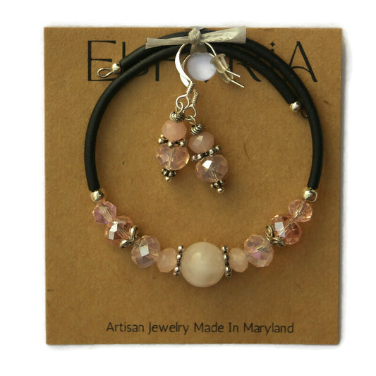 Wrap Bracelet & Earring Set - Rose Quartz