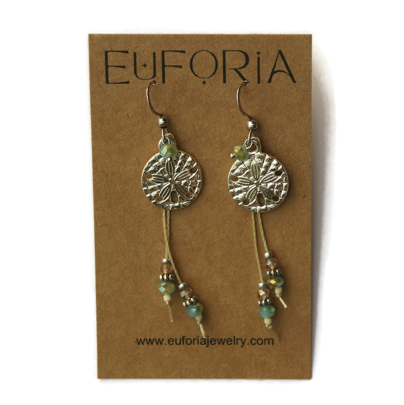 Dangle Earrings - Sand dollar charm and beaded tassel