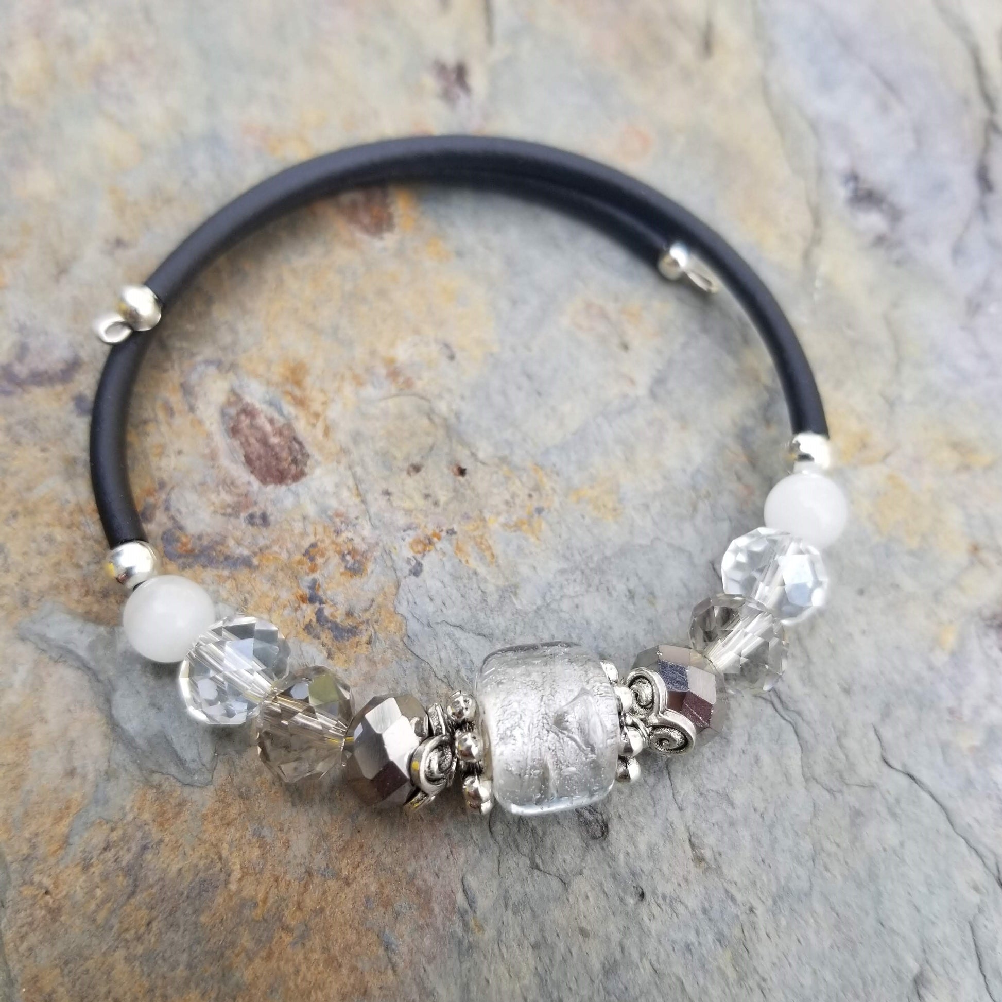 clear foil glass bead with coordinating glass beads wrap bracelet